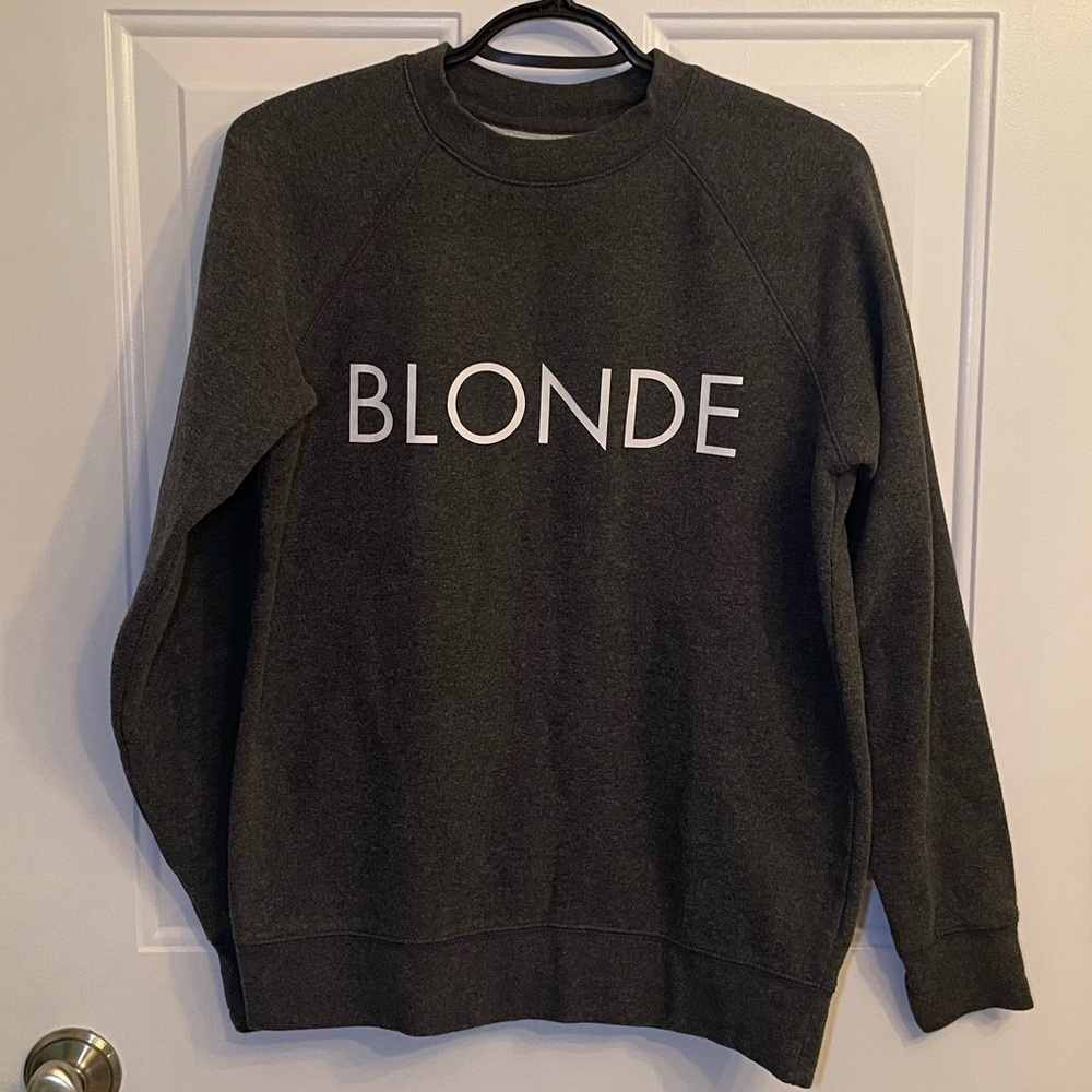 Brunette The Label Gray Crew Neck Sweater with Blonde Graphic - Picture 1 of 5